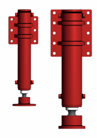 Dubbelwerkende steunpoot cilinders met scharnierende voet