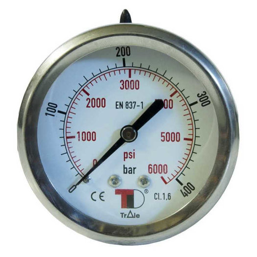 Manometer met achter aansluiting 63 mm, gevuld met glycerine, 1/4" BSP