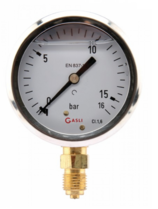 Manometer aansluiting onder 63mm rvs gevuld met glycerine 0-100 bar