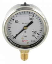 Manometer aansluiting onder 63mm rvs gevuld met glycerine 0-160 bar