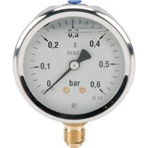 Manometer aansluiting onder 63mm rvs gevuld met glycerine 0-0,6 bar