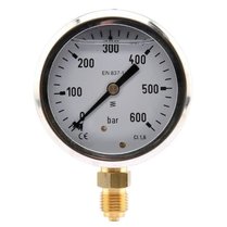 Manometer aansluiting onder 63mm rvs gevuld met glycerine 0-600 bar