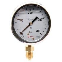 Manometer aansluiting onder 63mm rvs gevuld met glycerine 0-400 bar