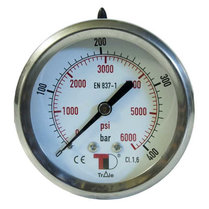 Manometer met achter aansluiting 63 mm, gevuld met glycerine, 1/4