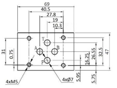 NG6 12V Cetop 4/3 stuurventiel met handbediening, ABT verbonden P gesloten