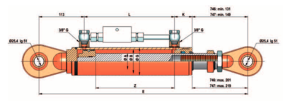 Topstang cilinder voor 3-punts ophanging 70x45x250 met gestuurde terugslagklep + instelbaar oog