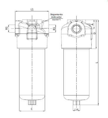 Hydrauliek persfilter 1'' BSP 10µ, 120 L/min