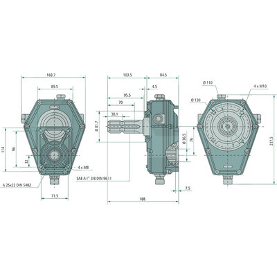 Tandwielkast BG-2-1:3,8 - Gr.2 (male) 10kW