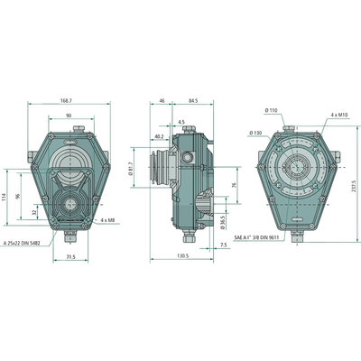 Tandwielkast 1:3,8 Gr.2 (female, met snelsluiting) 10kW (doorlopende as)