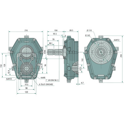Tandwielkast 1:3,8 Gr.3 (male) 20kW