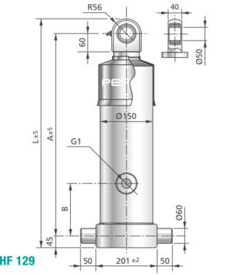 4 traps enkelwerkende telescoopcilinder, Ø80-129mm, slag 4190mm, 200 bar met gelenkoog