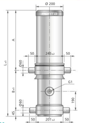 3 traps enkelwerkende telescoopcilinder, Ø95-129mm, slag 3500mm, 200 bar zonder bevestiging