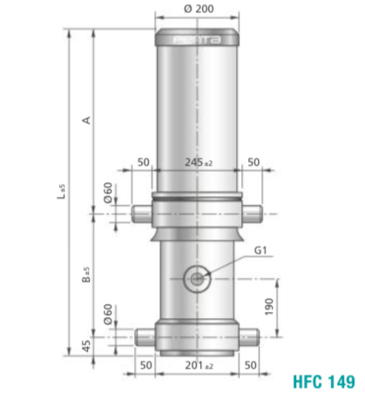 5 traps enkelwerkende telescoopcilinder, Ø80-149mm, slag 4620mm, 200 bar zonder bevestiging