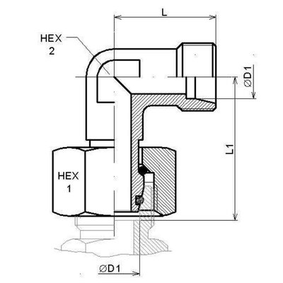 Kniekoppeling instelbaar 90º Ø6L (M12x1,5) met o-ring