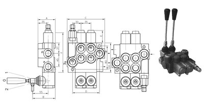 6P40 6 sectie stuurventiel 40 L/min handbediend