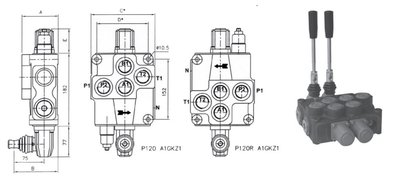 4P120 4 sectie stuurventiel 120 L/min handbediend