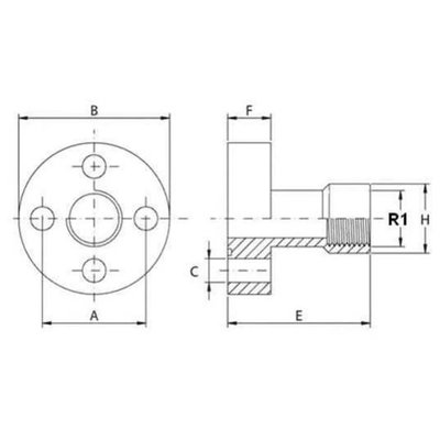 Pompflens recht lang 4 gaats 1/2'' BSP (40mm)