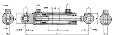 Dubbelwerkende cilinder 100x50x1000 met gelenkogen