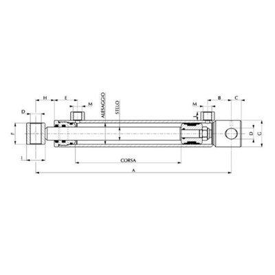 Dubbelwerkende cilinder 80x40x400 met bevestiging (kloofmachine cilinder)