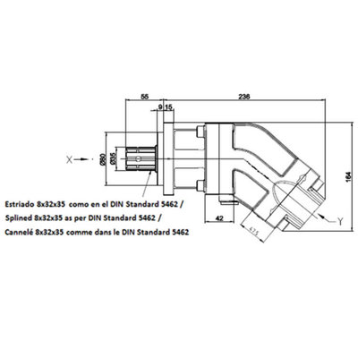 PTO Plunjerpomp rechts 63cc, 35 mm spline as