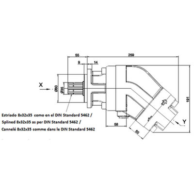 PTO Plunjerpomp rechts 81cc, 35 mm spline as
