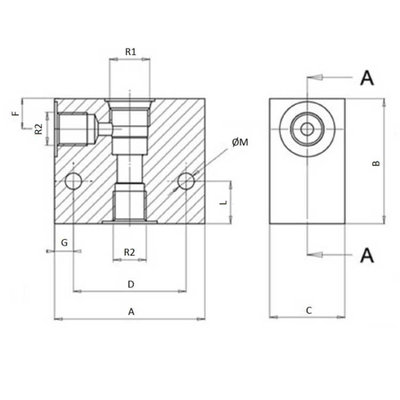 2/2 hydrauliek klep met terugslagklep NC 1/2