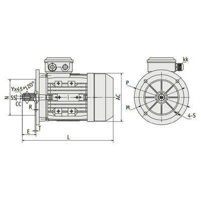 IE3 Elektromotor 1,1 kW, 230/400 Volt Voetflensbevestiging B3-B5, 1000 RPM