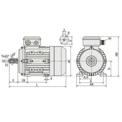 IE3 Elektromotor 5,5 kW, 230/400 Volt Voetflensbevestiging B3-B5, 1000 RPM