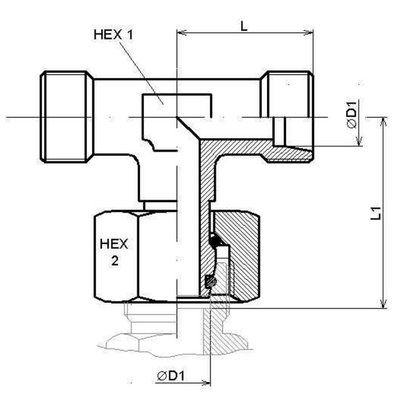 Instelbare T-adapter met o-ring 12S (M20x1,5) (T-uitvoering)