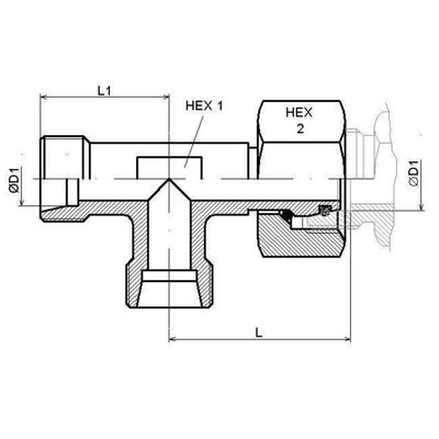Instelbare T-adapter met o-ring 12S (M20x1,5) (L-uitvoering)