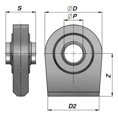 HM1 topstangoog lang met binnendiameter 28,4 mm voor cilinder met boring Ø70 mm, breedte 45 mm