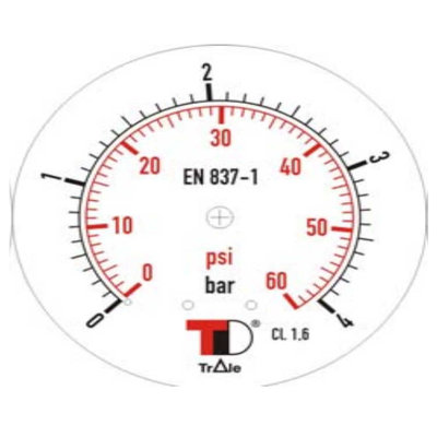 Manometer met achter aansluiting 63 mm, inbouw, gevuld met glycerine, 1/4