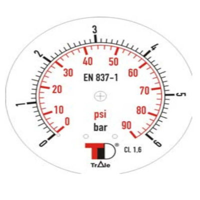 Manometer met achter aansluiting 63 mm, inbouw, gevuld met glycerine, 1/4