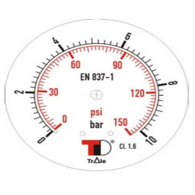Manometer met achter aansluiting 63 mm, inbouw, gevuld met glycerine, 1/4