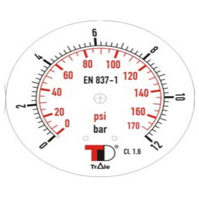 Manometer met achter aansluiting 63 mm, inbouw, gevuld met glycerine, 1/4