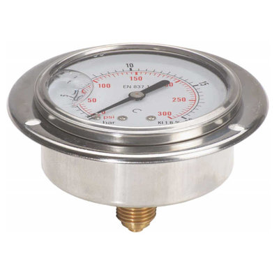 Manometer met achter aansluiting 63 mm, inbouw, gevuld met glycerine, 1/4