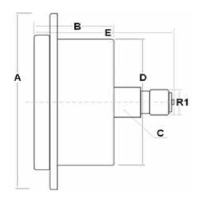 Manometer met achter aansluiting 63 mm, inbouw, gevuld met glycerine, 1/4