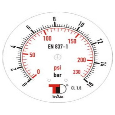 Manometer met achter aansluiting 63 mm, inbouw, gevuld met glycerine, 1/4