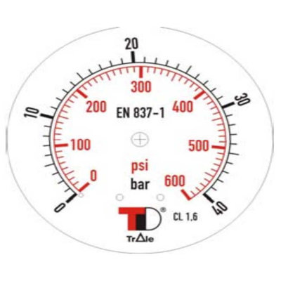 Manometer met achter aansluiting 63 mm, inbouw, gevuld met glycerine, 1/4