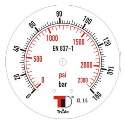 Manometer met achter aansluiting 63 mm, inbouw, gevuld met glycerine, 1/4
