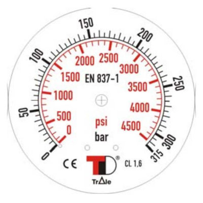 Manometer met achter aansluiting 63 mm, inbouw, gevuld met glycerine, 1/4