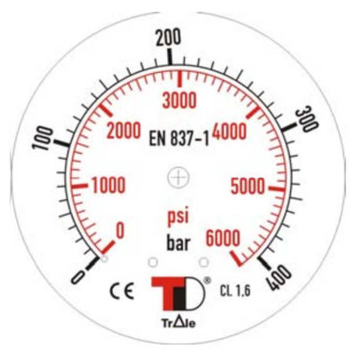 Manometer met achter aansluiting 63 mm, inbouw, gevuld met glycerine, 1/4
