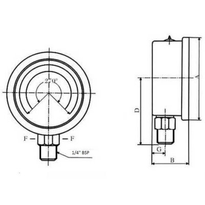 Manometer met onder aansluiting 63 mm, gevuld met glycerine, 1/4