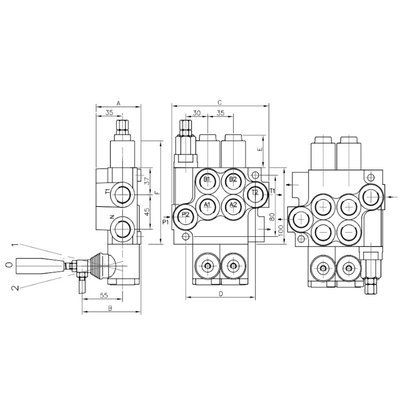 1P40 1 sectie stuurventiel 40 L/min handbediend 1/2