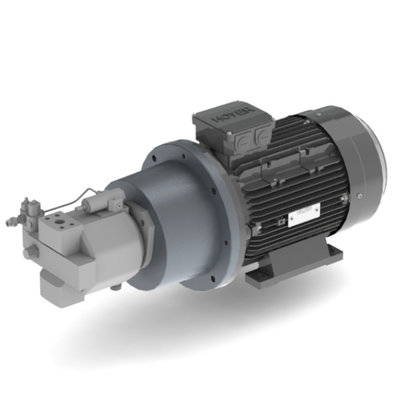 7,5 kW, 230/400 V, elektromotor met voor gemonteerde plunjerpomp 28 cc (regelbaar)
