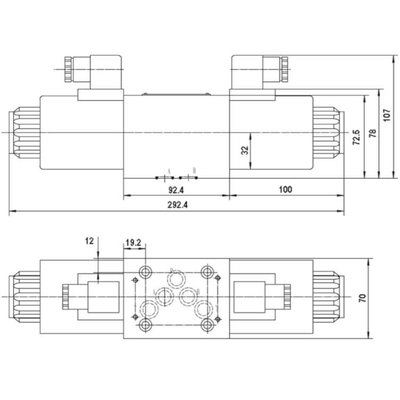 NG10 12V Cetop Elektrisch 4/3 stuurventiel, ABT Verbonden, P Gesloten