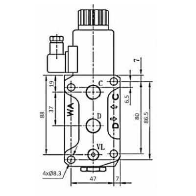 Koppelbaar 6/2 keuzeventiel 50 L/min 12V