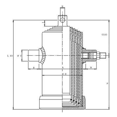 6 traps telescoopcilinder, Ø68-165mm, slag 2225mm, 180 bar met oog