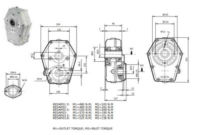Tandwielkast hoog koppel 20 kW ratio 1:3,5 voor motor SAE-flens en 25mm as